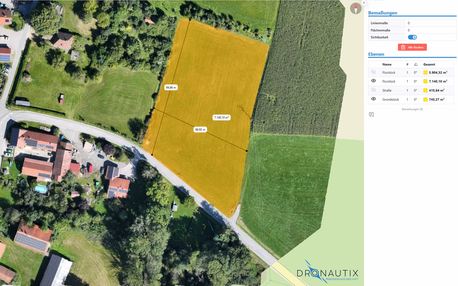 Visura Orthoviewer mit Flächenmessung im Orthofoto